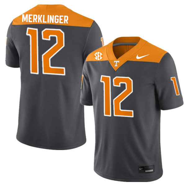 Men #12 Jake Merklinger Tennessee Volunteers College Football Jerseys Stitched-Anthracite